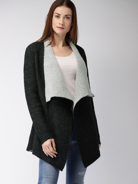 

FOREVER 21 Women Charcoal Grey Solid Front-Open Sweater
