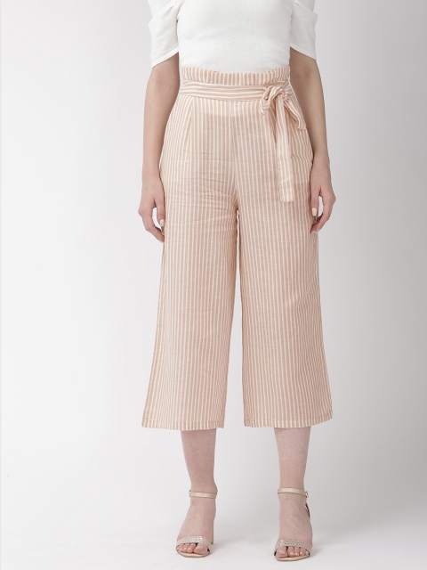

FOREVER 21 Women Beige & White Regular Fit Striped Culottes
