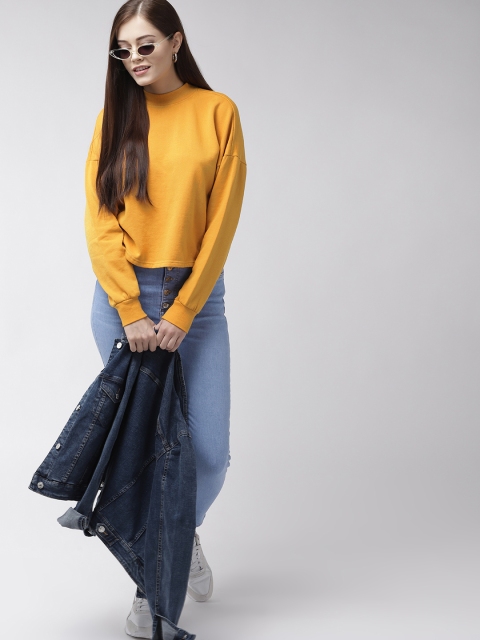

FOREVER 21 Women Mustard Yellow Solid Sweatshirt