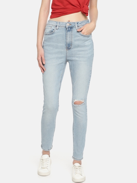 

FOREVER 21 Women Blue Regular Fit High-Rise Slash Knee Stretchable Jeans