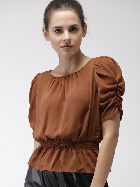 

FOREVER 21 Women Brown Solid Blouson Top