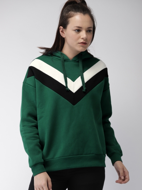 

FOREVER 21 Women Green Solid Hooded Sweatshirt