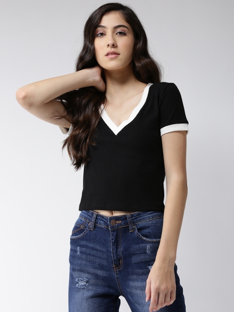 

FOREVER 21 Women Black Solid Crop Top