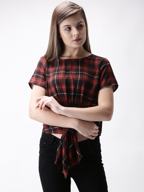 

FOREVER 21 Women Black & Maroon Checked Regular Top