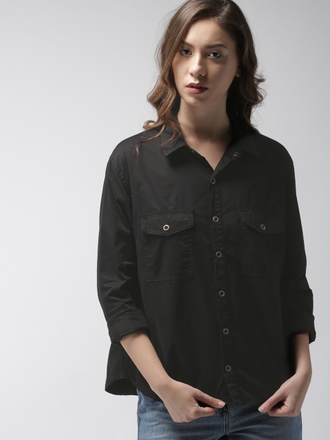

FOREVER 21 Women Black Regular Fit Solid Casual Shirt