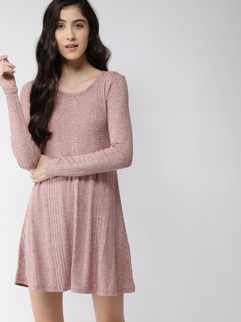 

FOREVER 21 Women Brown Self-Striped A-Line Dress