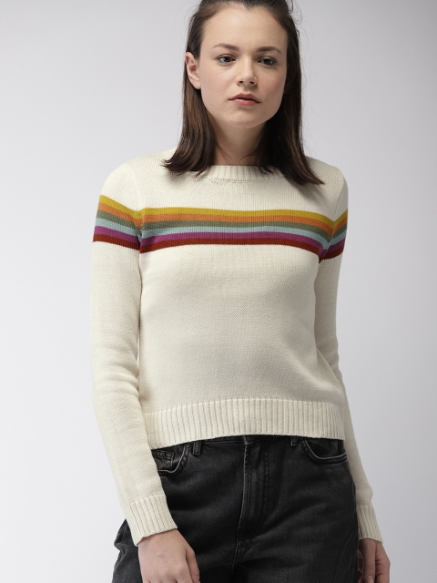 

FOREVER 21 Women Multicoloured Striped Pullover Sweater, Multi