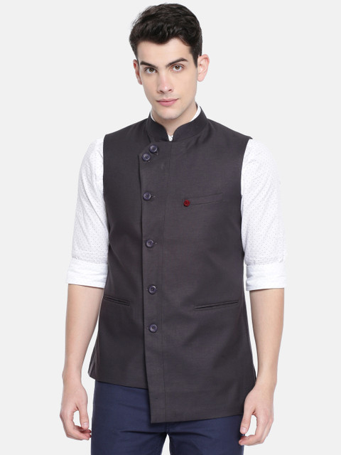 

The Indian Garage Co Charcoal Grey Solid Nehru Jacket