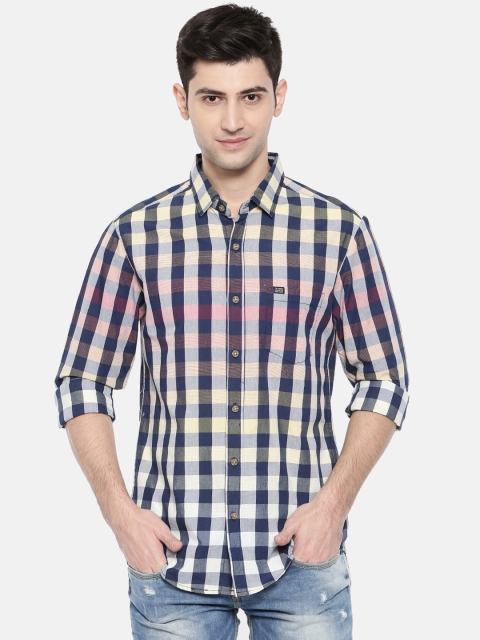 

The Indian Garage Co Men Navy Blue & Yellow Regular Fit Checked Casual Shirt