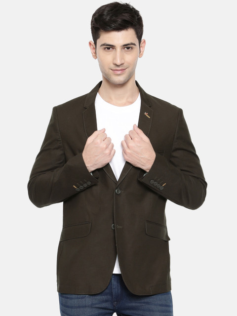 

The Indian Garage Co Men Charcoal Grey Single-Breasted Casual Pure Cotton Blazer