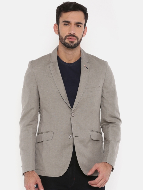 

The Indian Garage Co Men Grey Solid Casual Pure Cotton Blazer