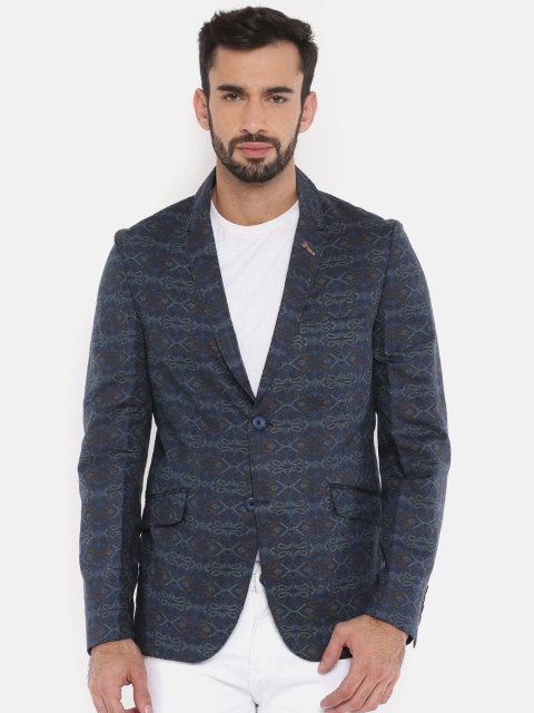 

The Indian Garage Co Men Navy Blue Printed Casual Blazer