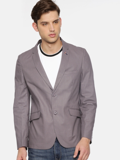 

The Indian Garage Co Men Grey Regular Single-Breasted Casual Pure Cotton Blazer