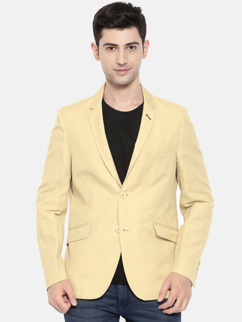 

The Indian Garage Co Men Cream-Coloured Regular Fit Casual Single-Breasted Pure Cotton Blazer