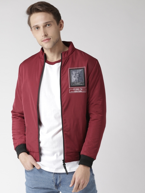 

Fort Collins Men Maroon Solid Custom Fit Bomber Jacket