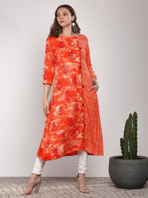 

Sangria Women Orange Printed A-Line Kurta