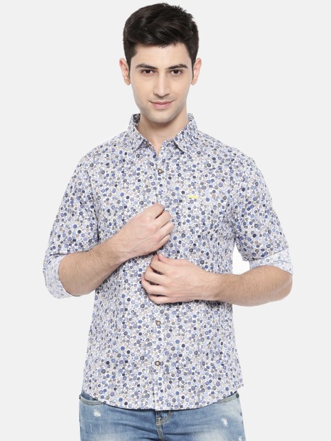 

The Indian Garage Co Men White & Blue Regular Fit Printed Casual Shirt