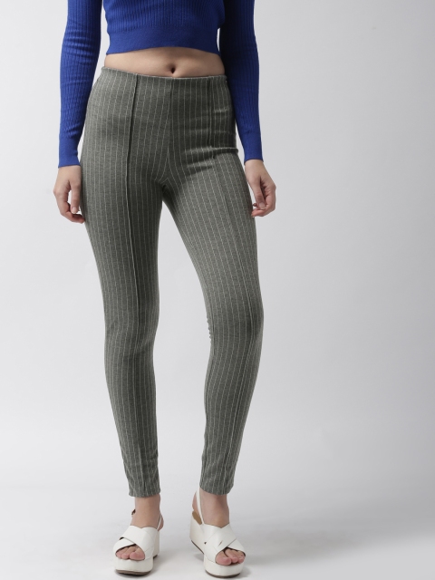 

FOREVER 21 Women Grey & White Striped Leggings