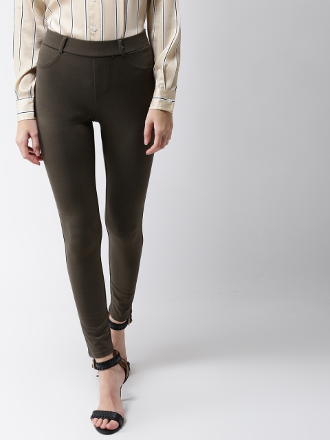 

FOREVER 21 Women Olive Green Ankle-Length Leggings