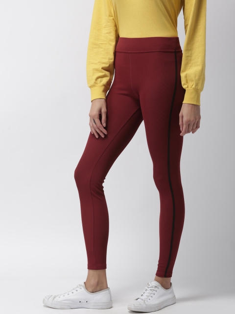 

FOREVER 21 Women Maroon Solid Leggings