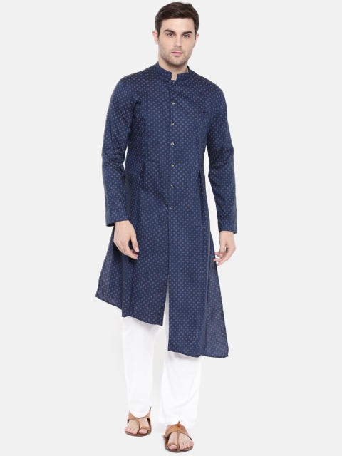 

Freehand Men Navy Blue Printed Asymmetric Hem Straight Kurta