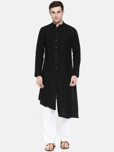 

Freehand Men Black Solid Straight Kurta