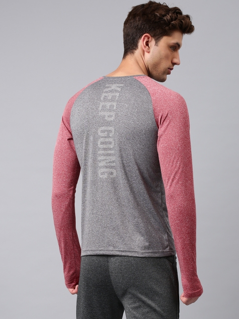 

HRX by Hrithik Roshan Men Grey Melange & Red Printed Round Neck Rapid-Dry Training T-shirt