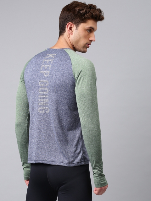 

HRX by Hrithik Roshan Men Navy Blue & Green Printed Round Neck Rapid-Dry Training T-shirt