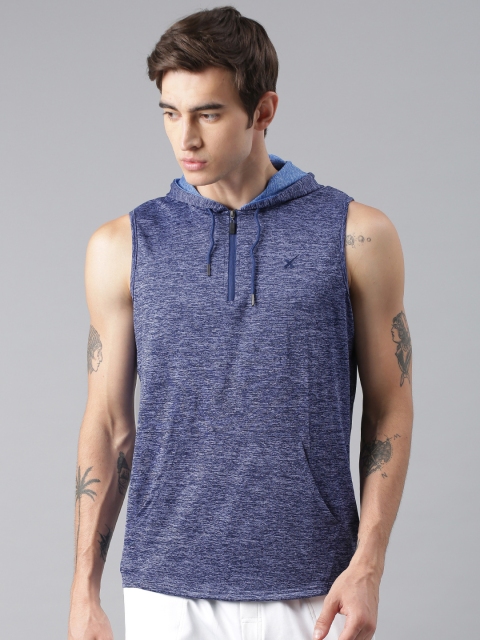

HRX by Hrithik Roshan Men Blue Solid Hood Training T-shirt