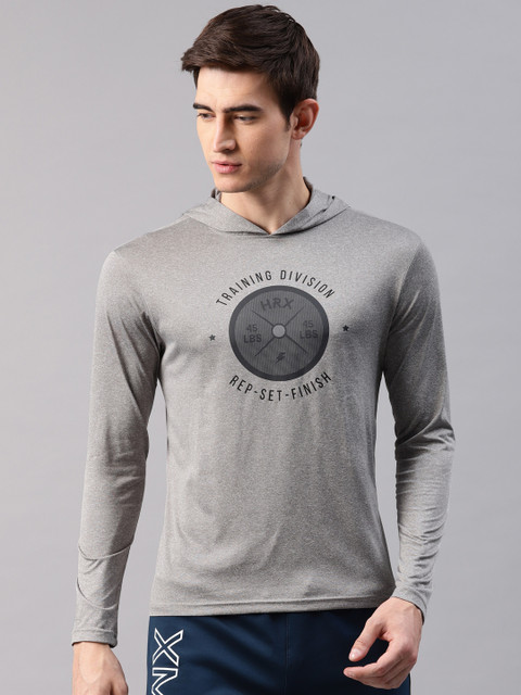 

HRX by Hrithik Roshan Men Grey Printed Training T-shirt