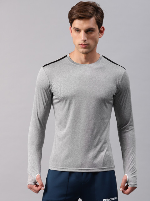 

HRX by Hrithik Roshan Men Grey Melange Solid Rapid-Dry Round Neck T-shirt