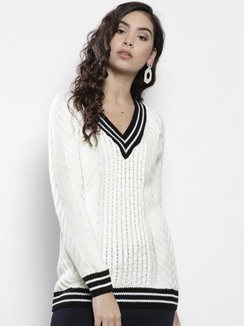 

DOROTHY PERKINS Women White Cable Knit Pullover