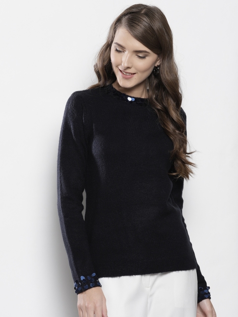 

DOROTHY PERKINS Women Navy Blue Solid Pullover with Sequinned Detail