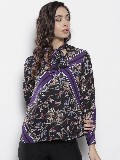 

DOROTHY PERKINS Women Black & Purple Printed Top