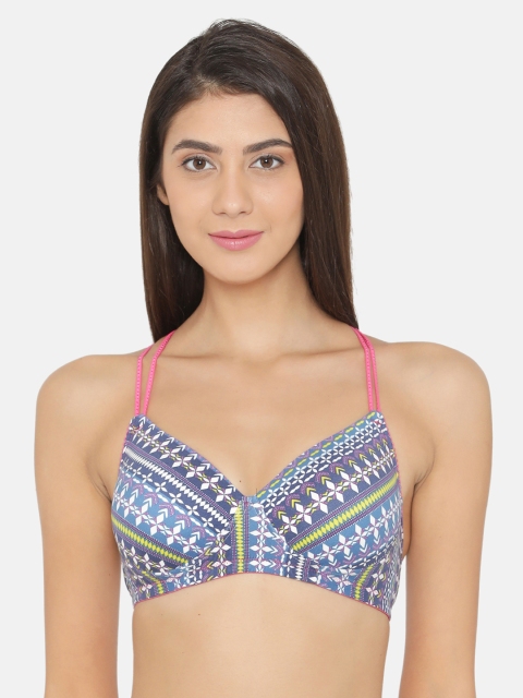 

Clovia Padded Non-Wired Printed T-Shirt Racerback Bra, Blue