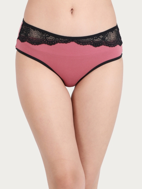 

Clovia Women Pink & Black Mid Waist Hipster Briefs PN2494P22
