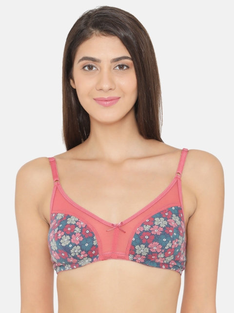 

Clovia Cotton Non-Padded Non-Wired Floral Print Full Cup Bra, Navy blue