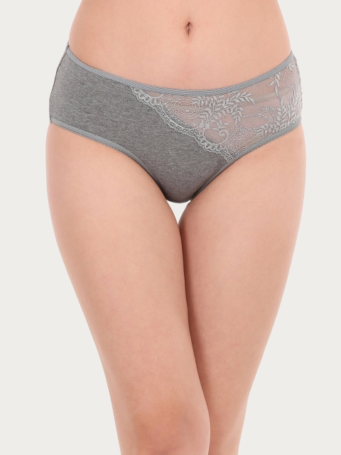 

Clovia Women Grey Solid Mid-Rise Lace Hipster Briefs PN2725P05