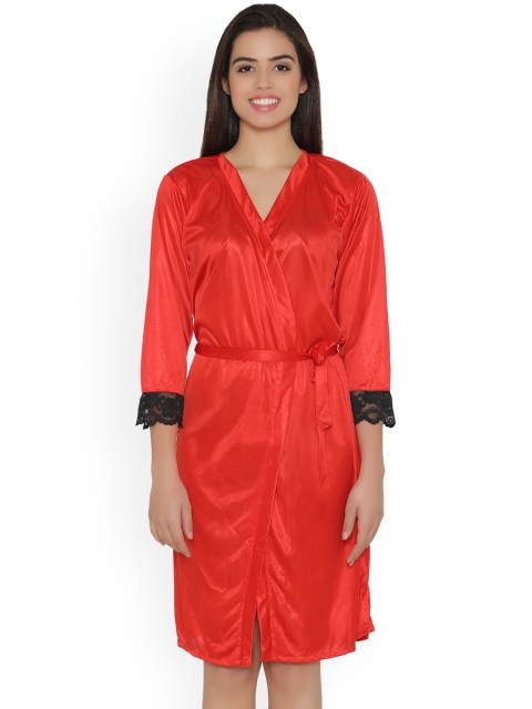

Clovia Women Red Satin Long Robe NSM276B04O
