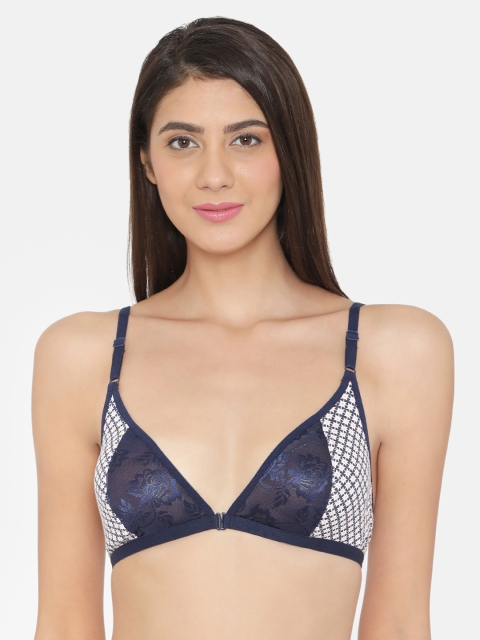 

Clovia Lace Non-Padded Non-Wired Front Open Plunge Bra, Blue