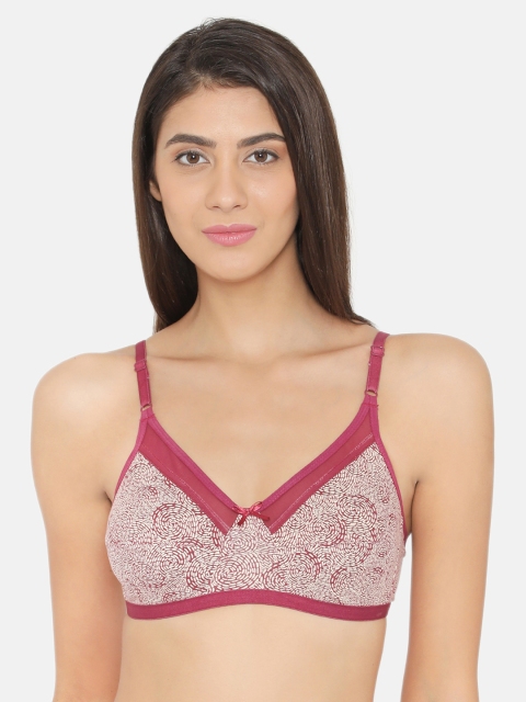 

Clovia Cotton Non-Padded Non-Wired Printed Bra, Maroon