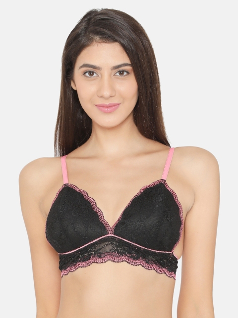 

Clovia Lace Padded Non-Wired Plunge Bralette, Black
