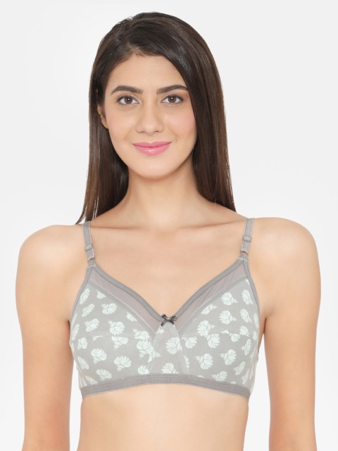 

Clovia Cotton Non-Padded Non-Wired Floral Print Full Cup Bra, Grey