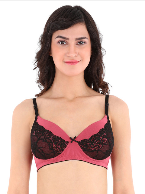 

Clovia Cotton & Lace Padded Non-Wired Multiway Bra, Pink