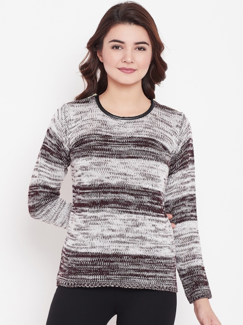 

Duke Women White & Burgundy Striped Pullover