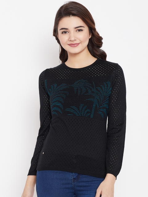 

Duke Women Black & Teal Green Open Knitted Pullover