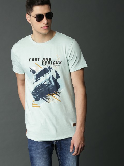 

Roadster Fast and Furious Men Sea Green Printed Round Neck T-shirt
