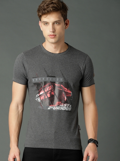 

Roadster Fast and Furious Men Charcoal Grey Printed Round Neck T-shirt