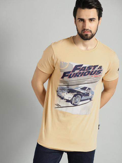 

Roadster Fast and Furious Men Beige Printed Round Neck T-shirt