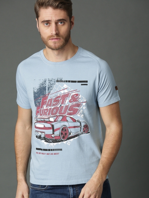 

Roadster Fast and Furious Men Blue & Maroon Printed Round Neck T-shirt